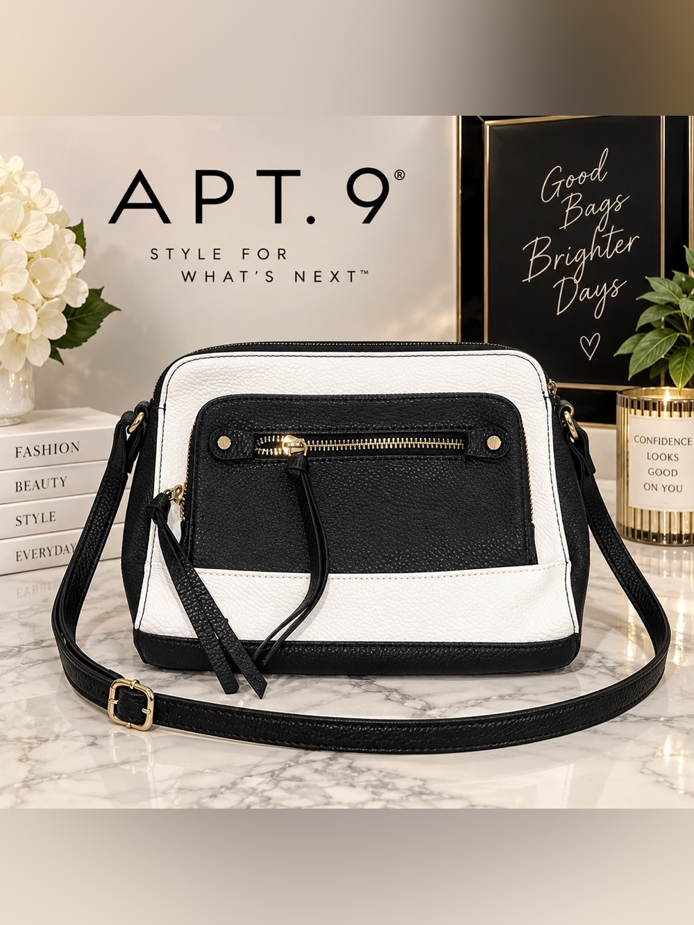 Apt. 9 Black & White Colorblock Faux Leather Multi-Zip Crossbody Bag